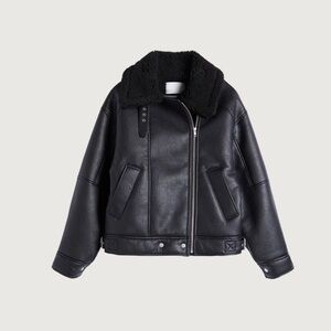 Oversized Sherpa Aviator Leather Jacket